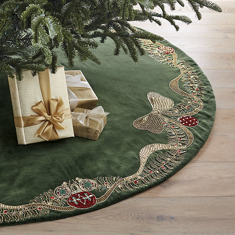 Forest Green Velvet with Ornate Embroidery Forest Green Velvet with Ornate Embroidery — Christmas Tree Skirt