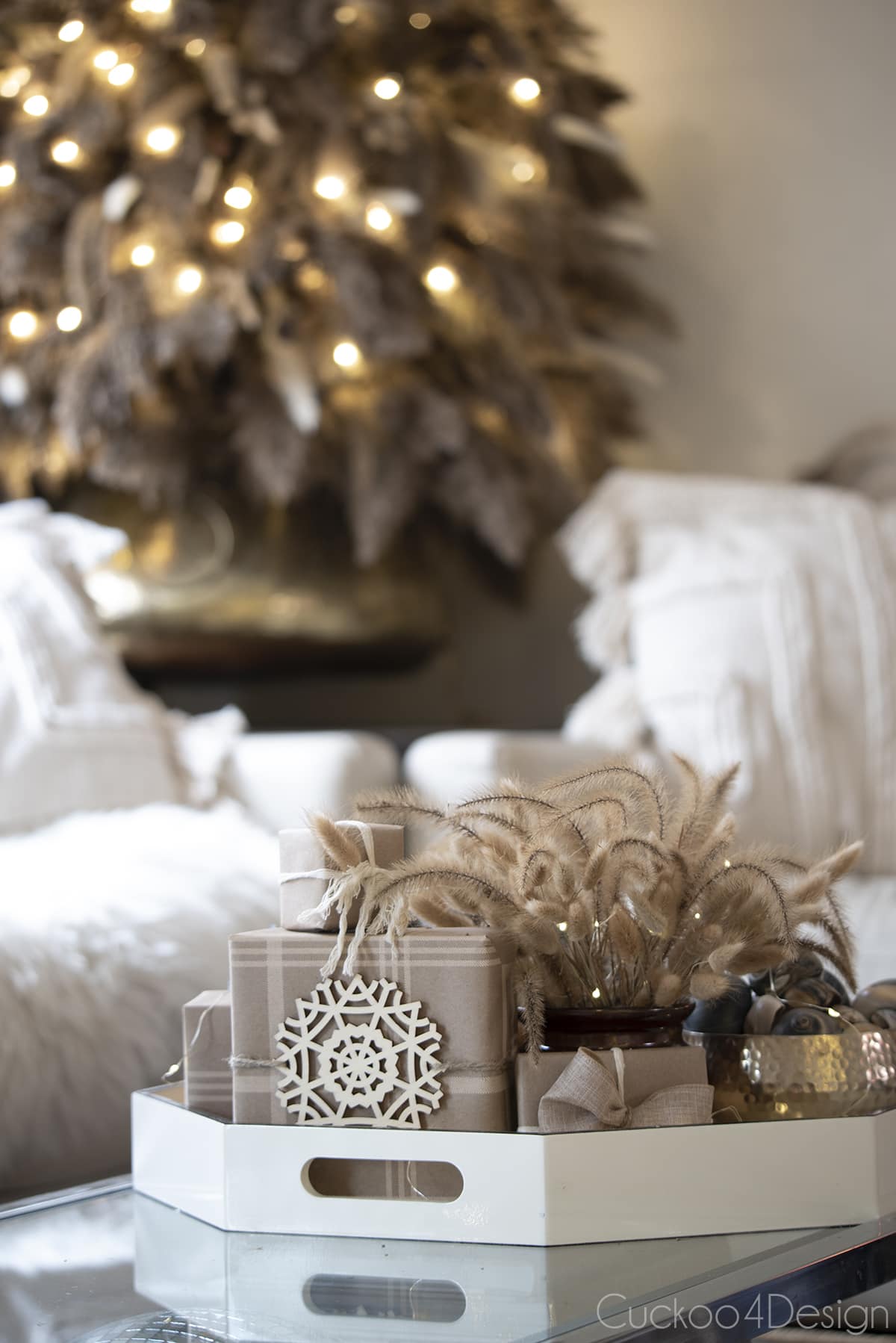 Tray Vignette On A Coffee Table Visual Idea — Boho Christmas Decor