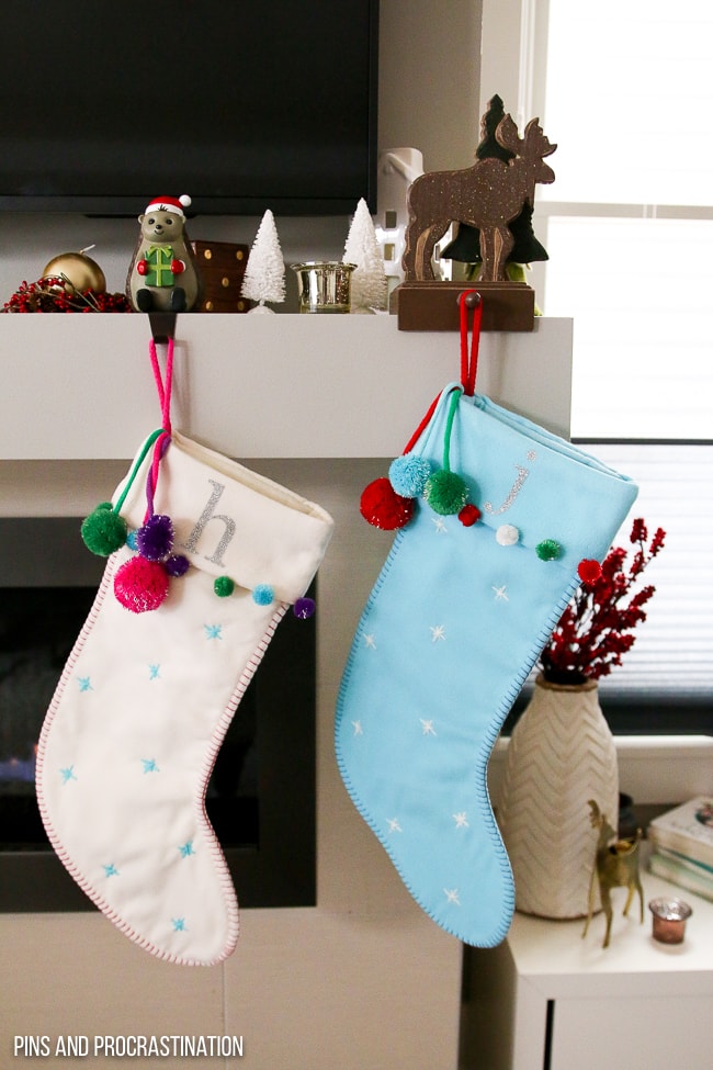 Playful Pom-Pom Embellished Stockings — Christmas Stockings Display