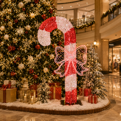 Large Illuminated Candy Cane as Indoor Centerpiece — Candy Cane Christmas Decor