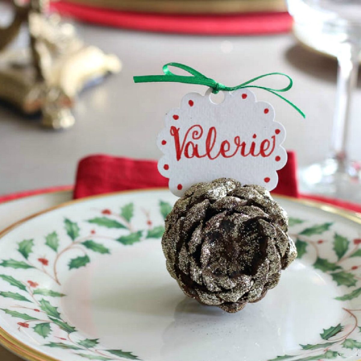 Rustic Glittered Pinecone Place Card Holders — Christmas Place Cards