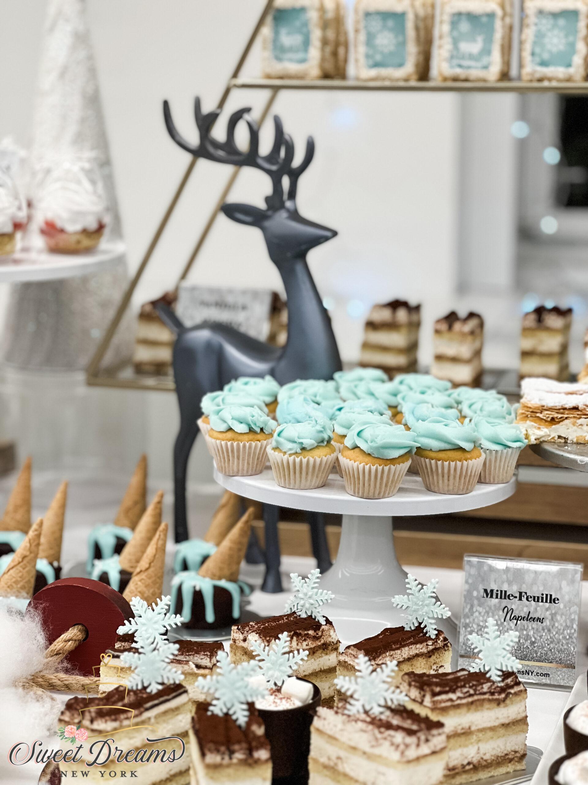 Whimsical Blue Cupcakes and Tiramisu Buffet — Christmas Dessert Table