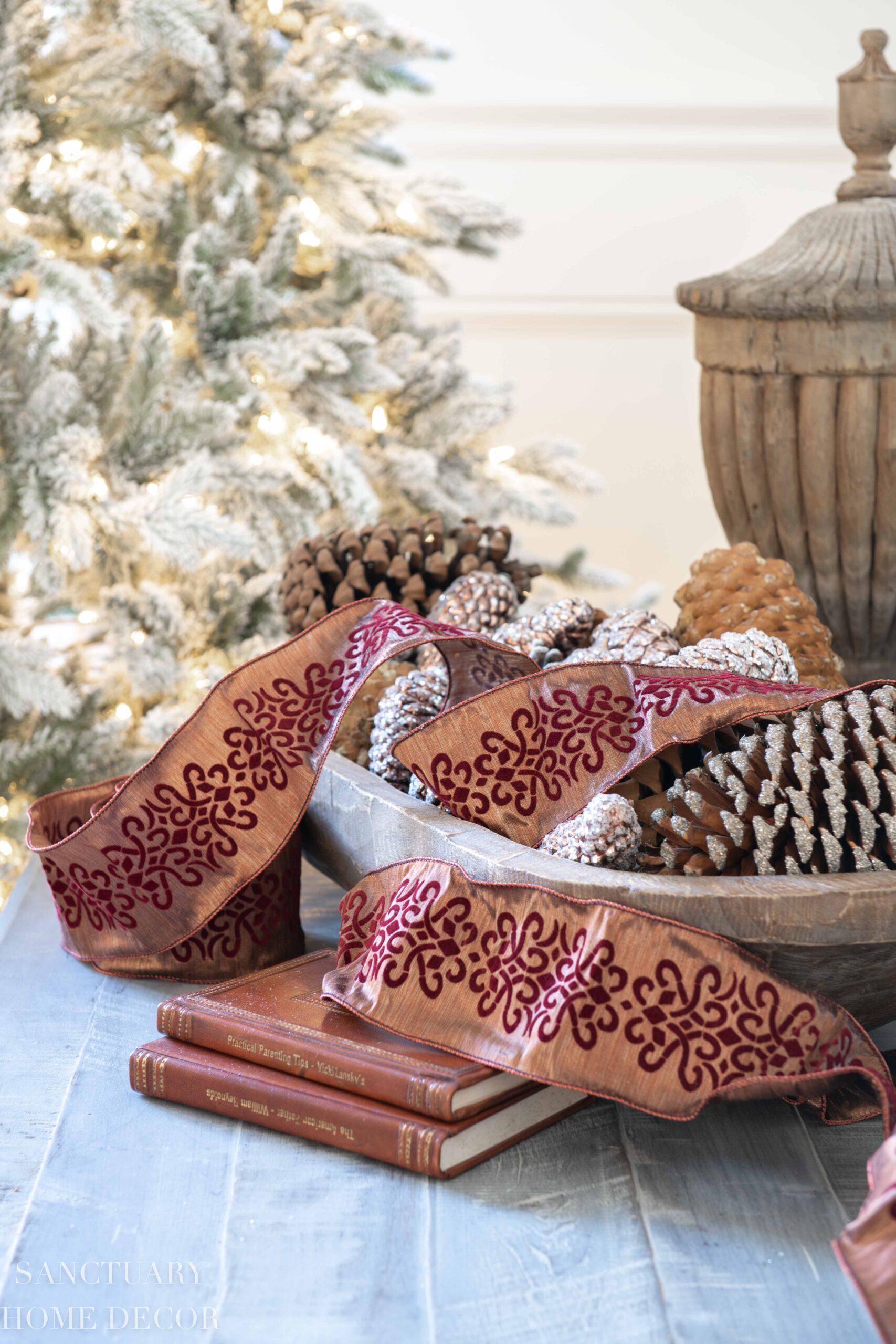 Ornate Burgundy and Gold Velvet Ribbon Vignette Ornate Burgundy and Gold Velvet Ribbon Vignette — Christmas Tree Ribbon