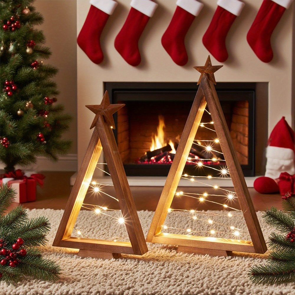 Rustic Wooden Tree Frames Filled with Lights — Christmas Lights Indoor