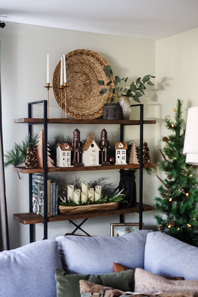 Modern Farmhouse Shelves with Nutcrackers and Greenery Modern Farmhouse Shelves with Nutcrackers and Greenery — Christmas Shelf Decor
