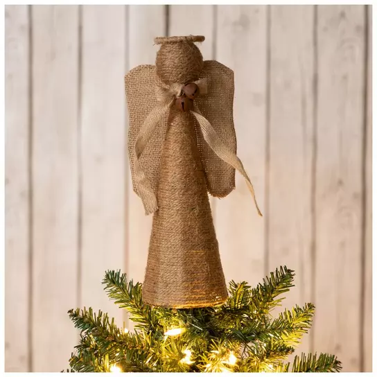 Rustic Burlap Angel Tree Topper for Farmhouse Charm — Christmas Tree Topper