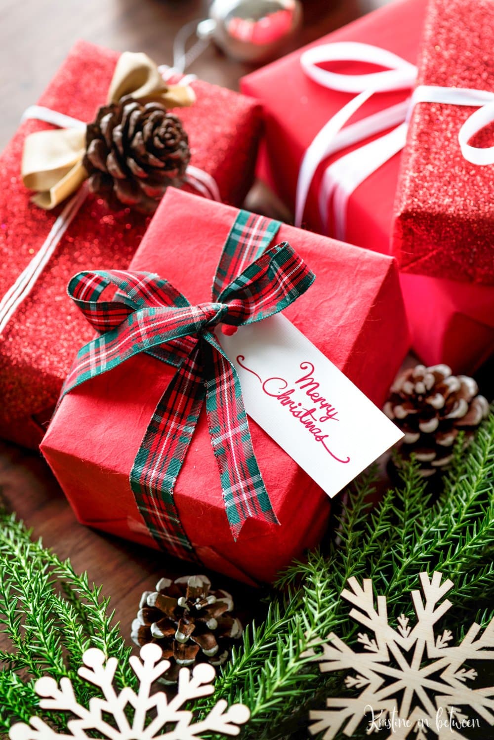 Rustic Red Gift with Plaid Ribbon and Natural Accents — Christmas Gift Wrapping