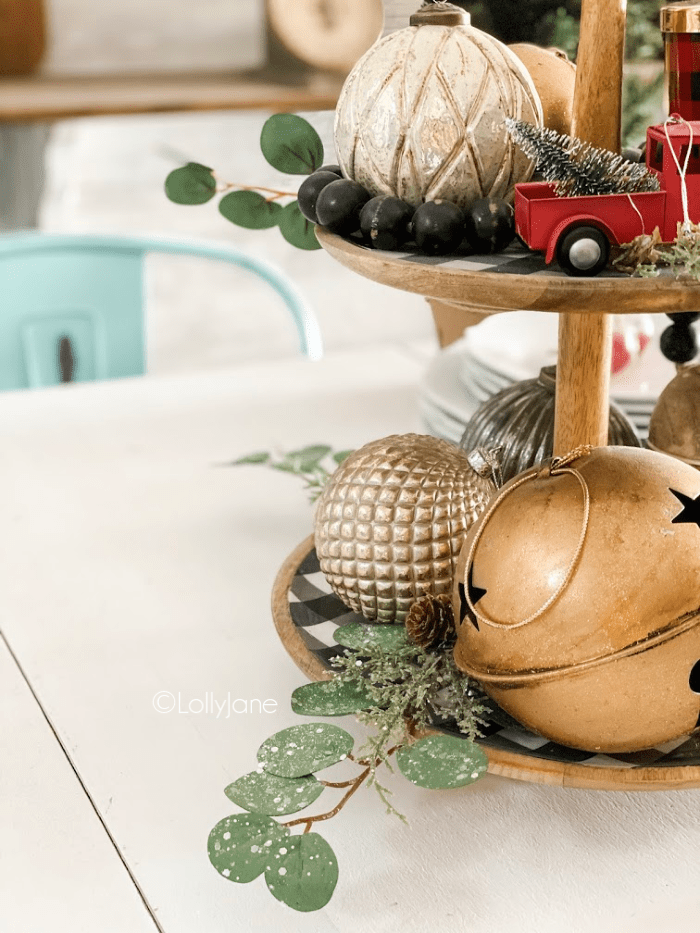Festive Tiered Tray with Mini Truck and Gold Bell Festive Tiered Tray with Mini Truck and Gold Bell — Christmas Tiered Tray