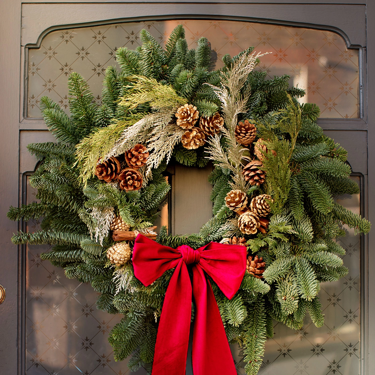 Real Christmas Red Wreaths for front door UK - Freddie's Flowers