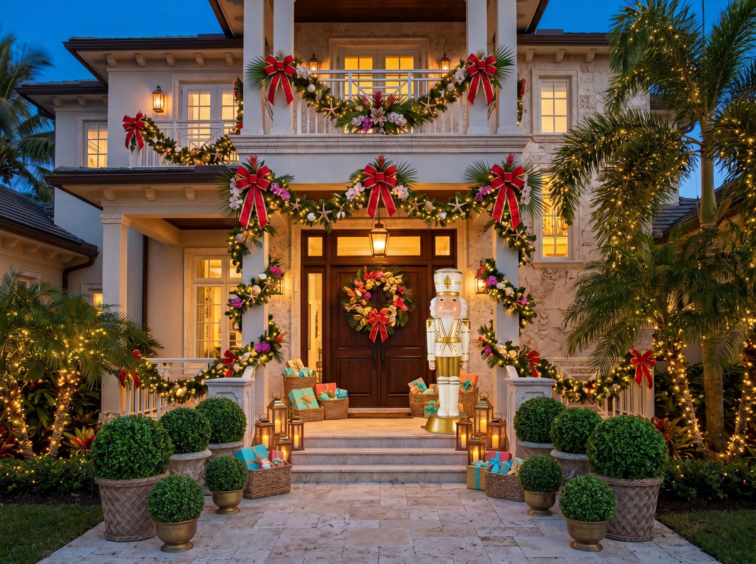 Grand Front Yard with Illuminated Nutcracker and Gingerbread Houses — Christmas Yard Decor