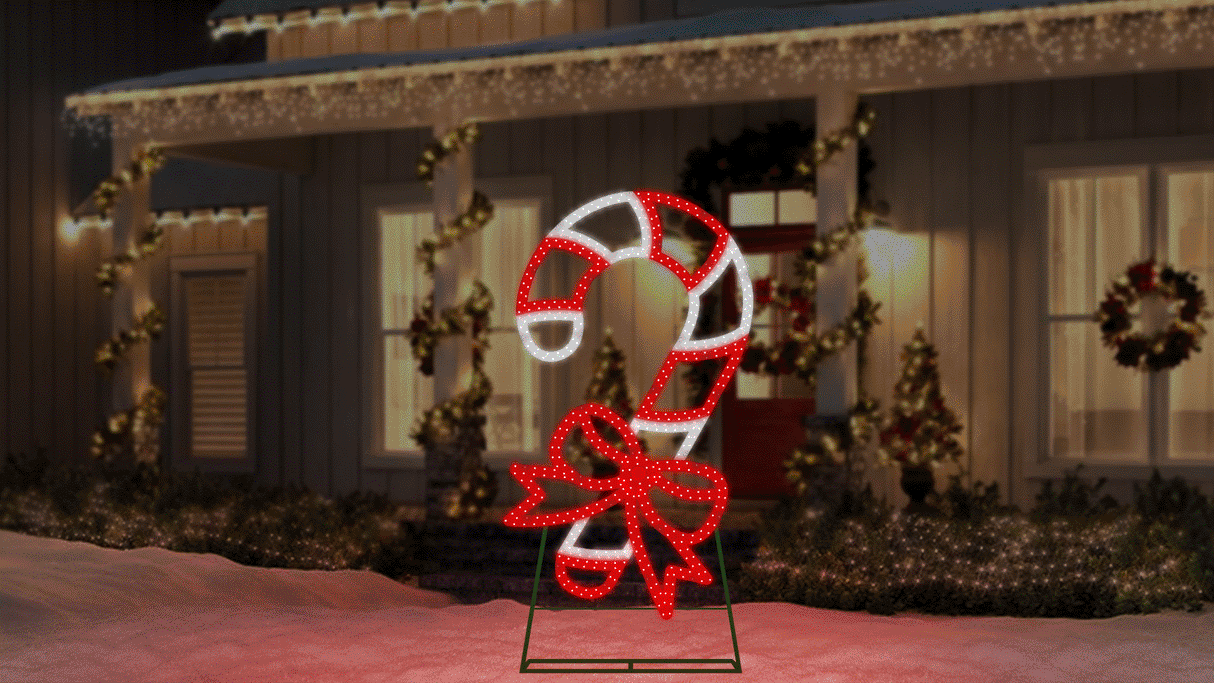 LED Candy Cane Lawn Decoration at Night — Candy Cane Christmas Decor