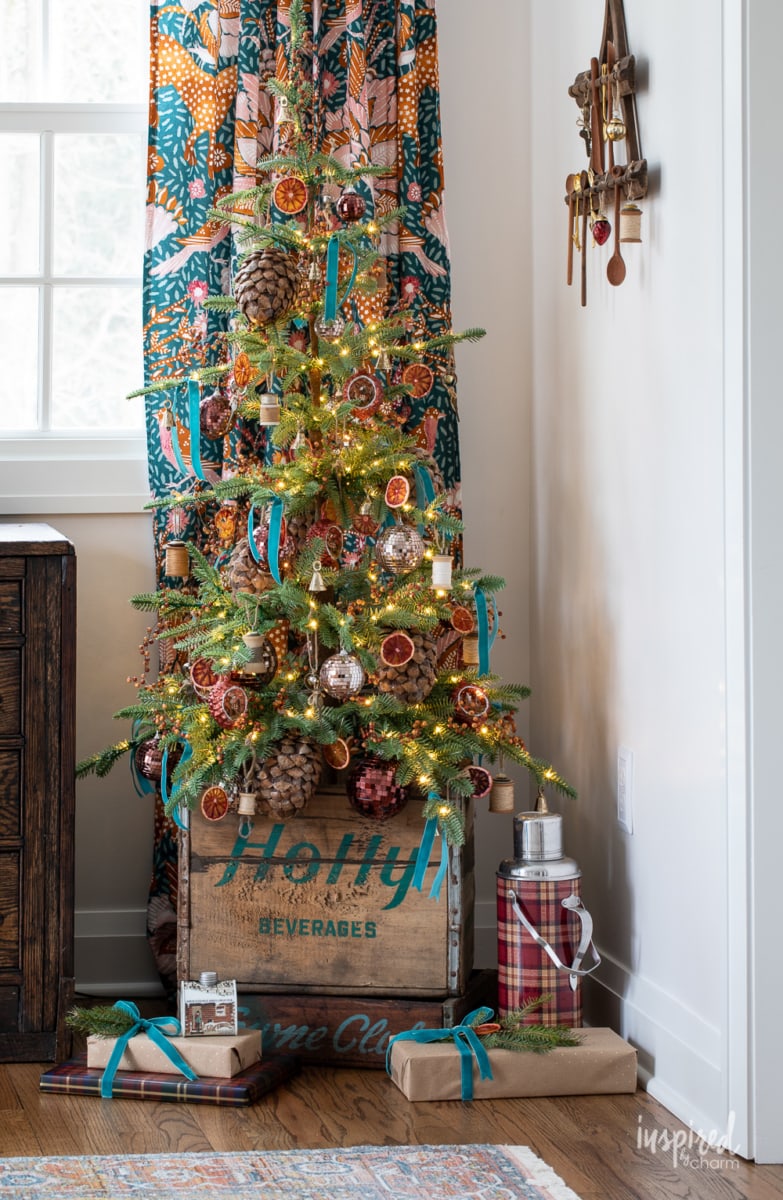 Tree In Corner Gifts Around Base Visual Idea — Boho Christmas Decor