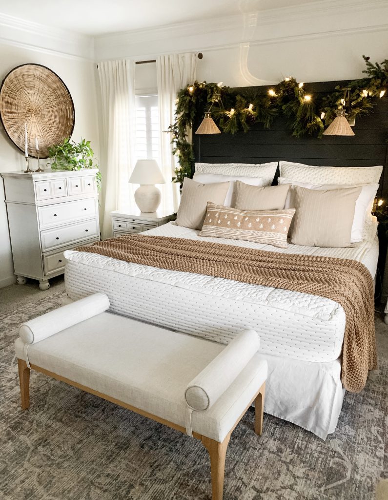 Modern Farmhouse Bedroom Headboard Garland — Simple Christmas Decor