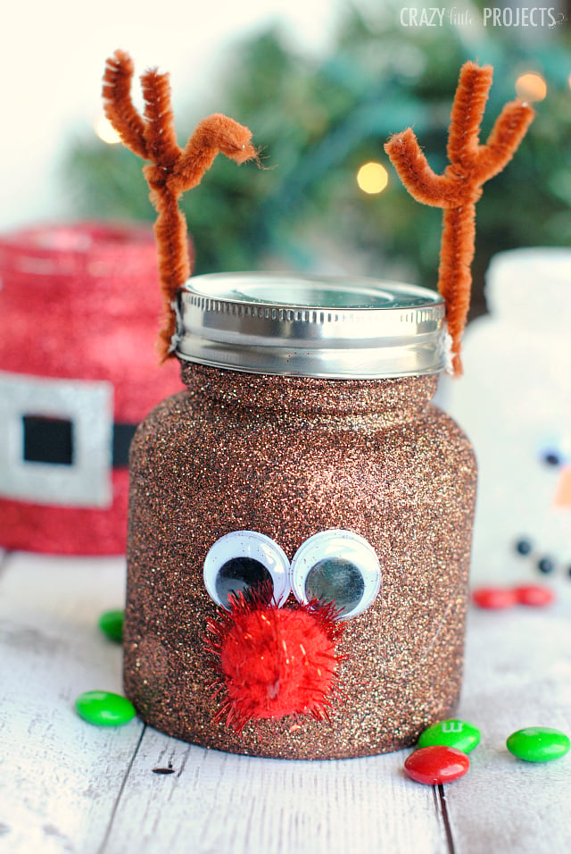 Glittered Reindeer Mason Jar Craft Glittered Reindeer Mason Jar Craft — Christmas Crafts for Kids