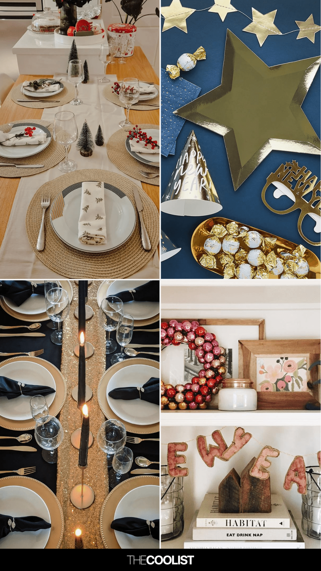 Modern Winter Table Setting with Evergreen Sprigs and Red Berries — New Years Eve Party Decor