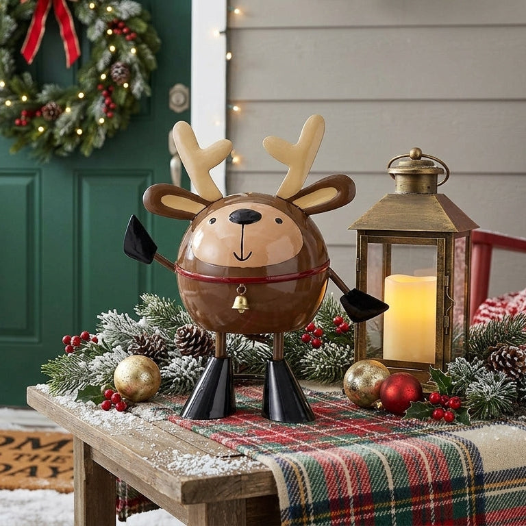 Whimsical Reindeer Figurine on a Plaid Runner — Whimsical Christmas Decor