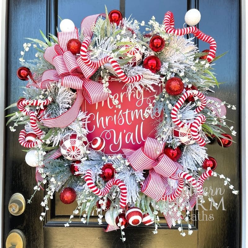 Whimsical Wreath with Candy Canes and Sign — Christmas Wreath