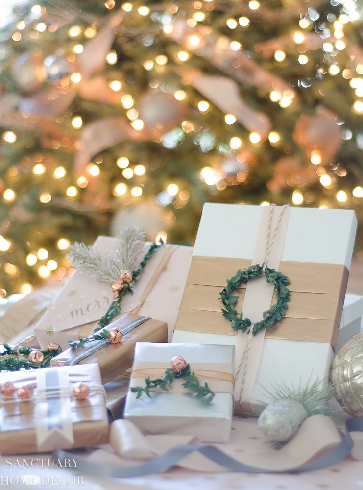 Elegant Gifts with Metallic Accents and Bokeh Background — Christmas Gift Wrapping