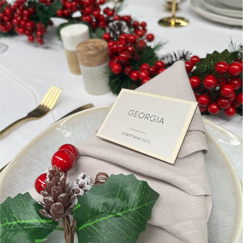 Minimalist Christmas Place Cards with Natural Greenery