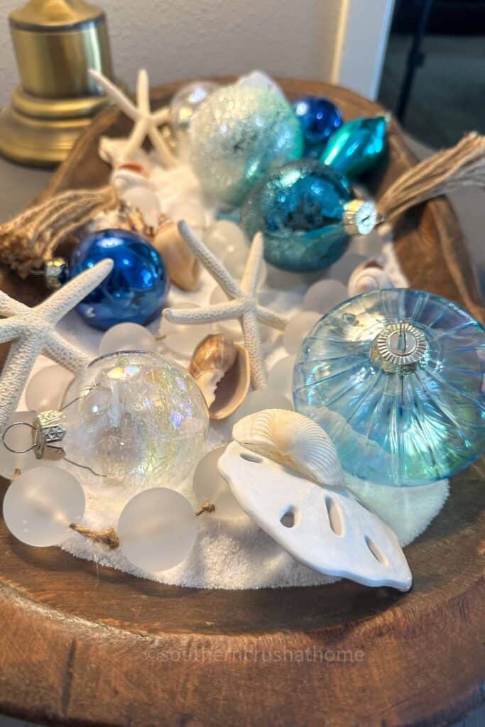 Coastal Christmas Centerpiece in a Dough Bowl Coastal Christmas Centerpiece in a Dough Bowl — Coastal Christmas Decor