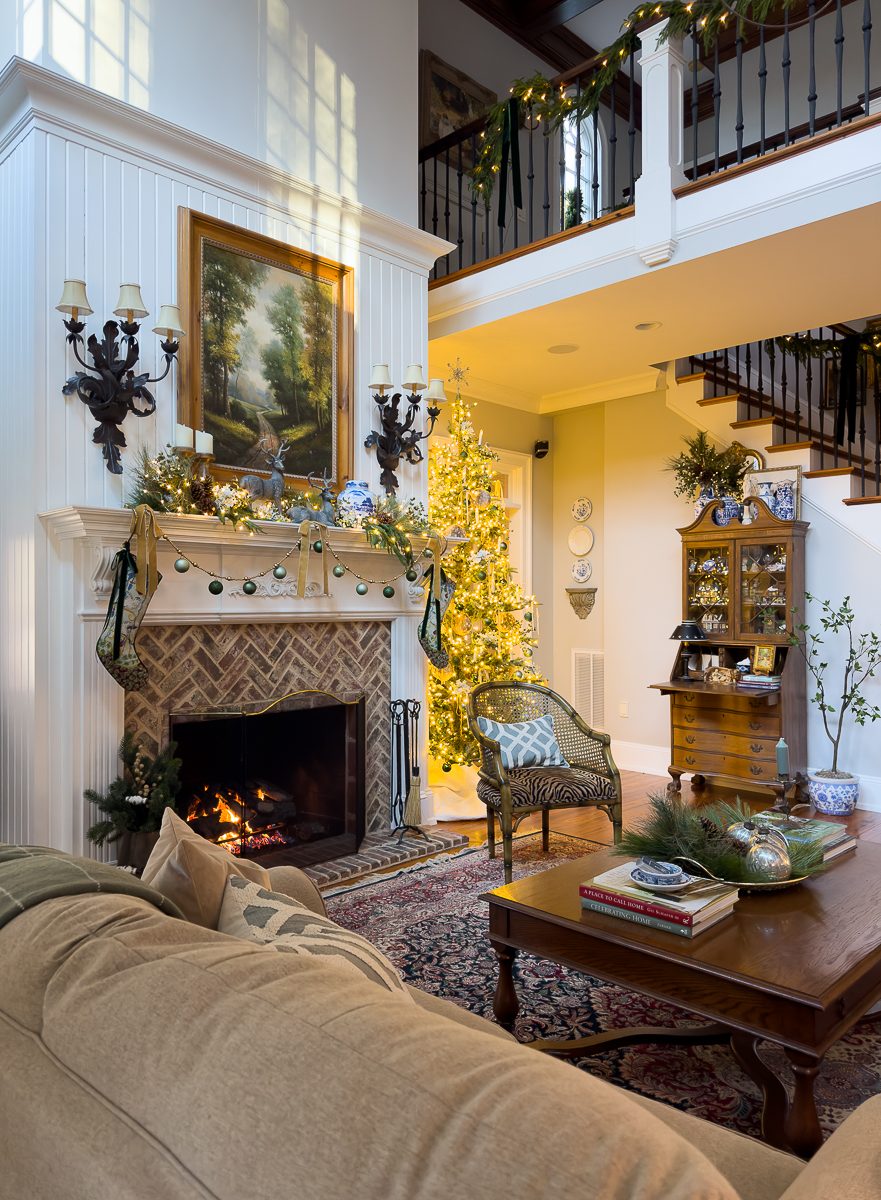 Cozy Living Room with Stocking Mantel Display — Christmas Stockings Display