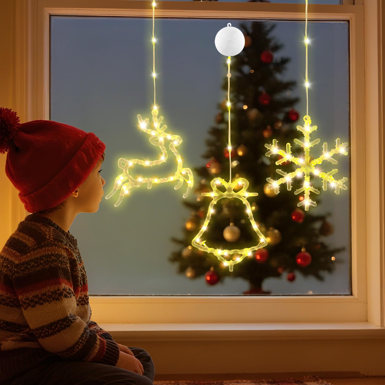 Whimsical Christmas Character Lights for a Child's Window — Christmas Fairy Lights Window