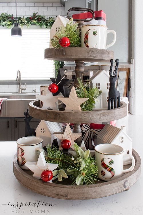 Modern Farmhouse Three-Tier Wooden Tray in Kitchen Modern Farmhouse Three-Tier Wooden Tray in Kitchen — Christmas Tiered Tray