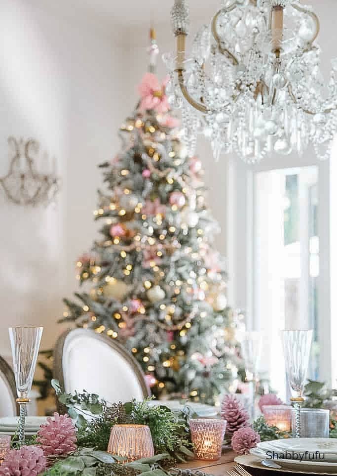 Shabby Chic Dining Room with Pink Accents — Pink Christmas Decor