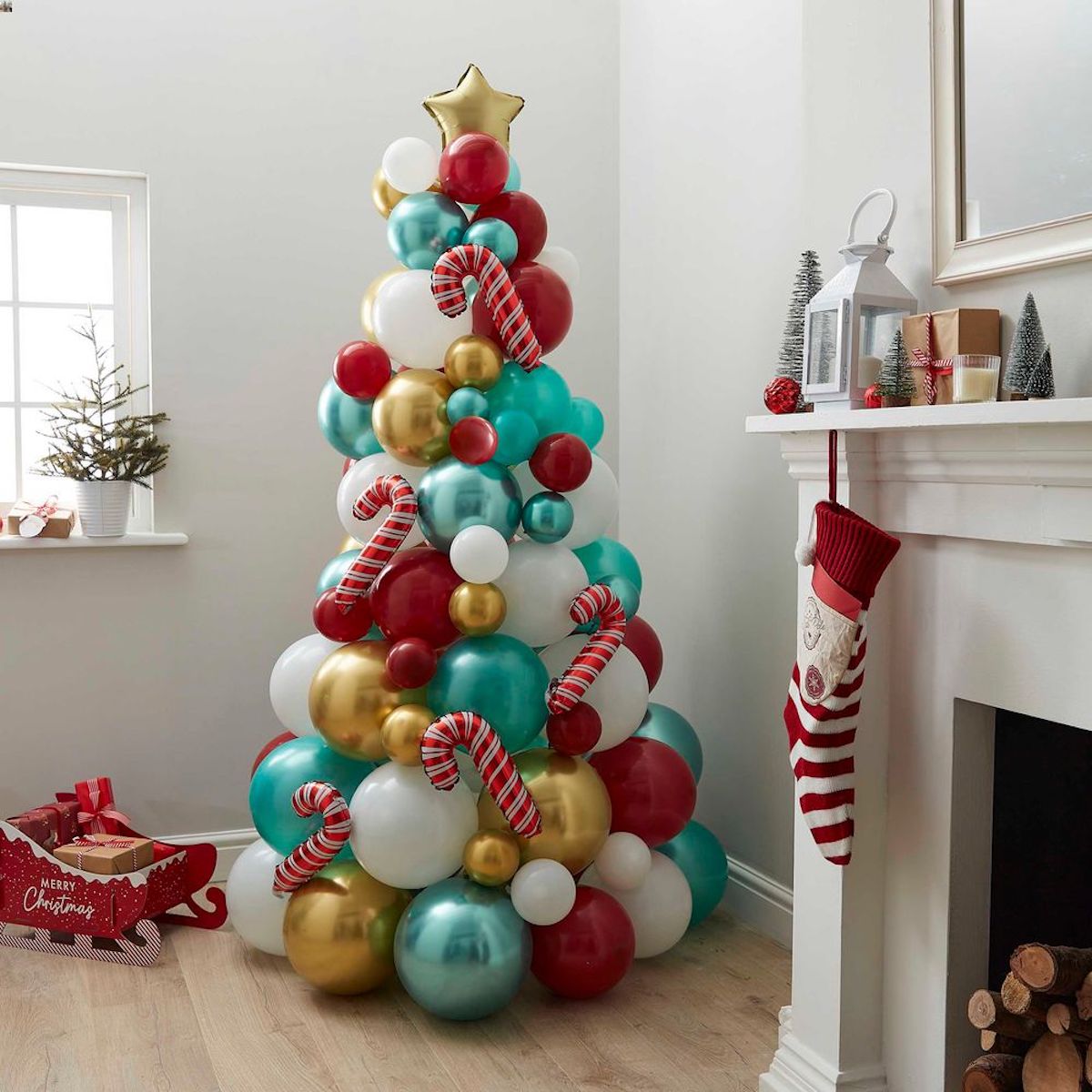 Vibrant Balloon Christmas Tree with Candy Cane Accents — Alternative Christmas Trees