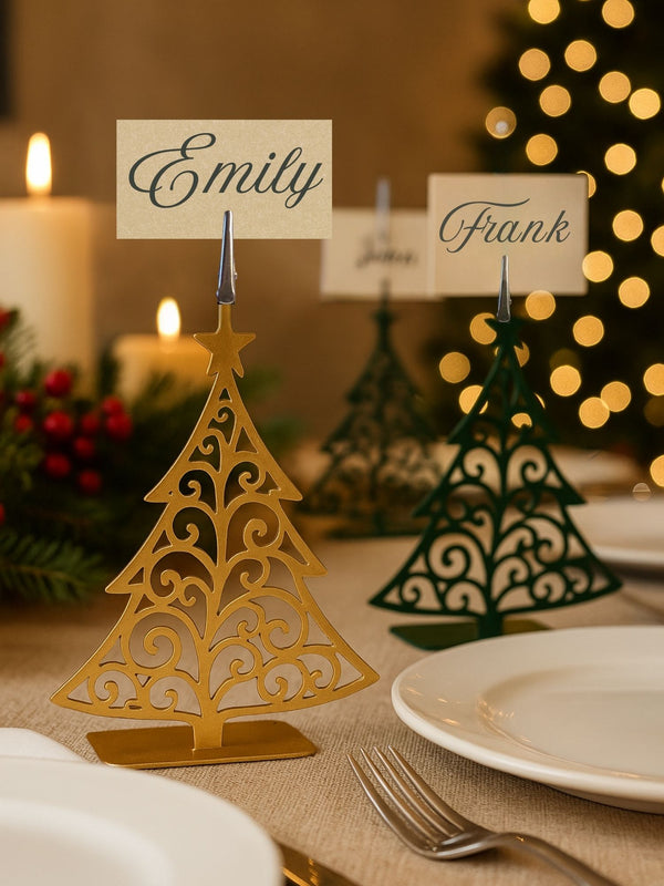 Ornate Metal Christmas Tree Place Card Holders — Christmas Place Cards