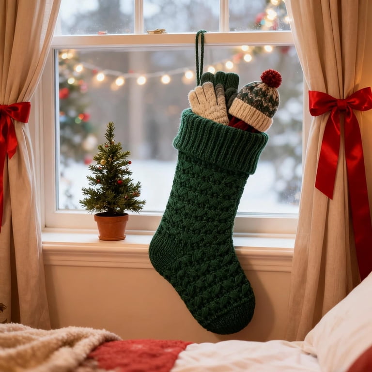 Chunky Knit Stocking as a Window Display — Christmas Stockings Display