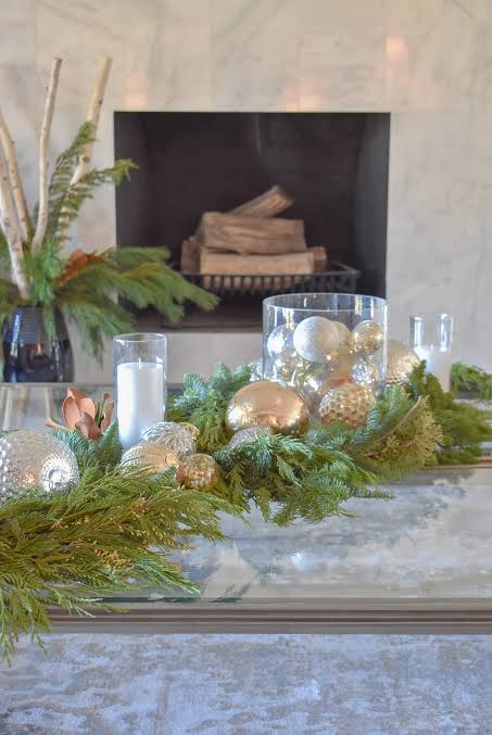 Elegant Mantelpiece Garland with Ornaments and Birch — Christmas Centerpiece