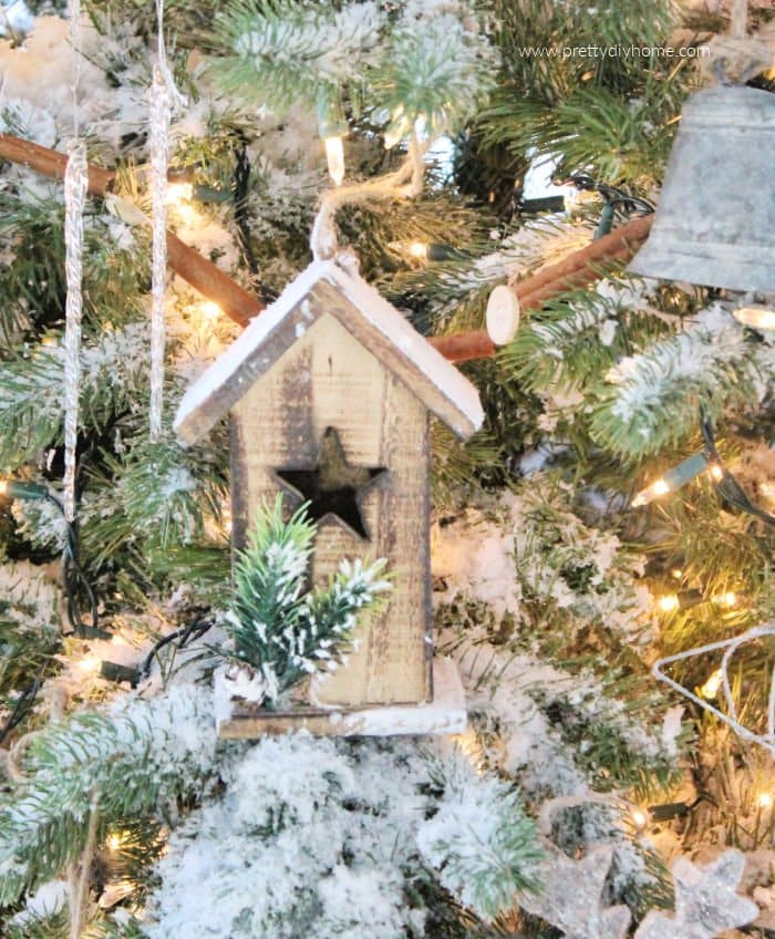 Frosted Tree with Wooden Birdhouse Ornament Frosted Tree with Wooden Birdhouse Ornament — Farmhouse Christmas Tree