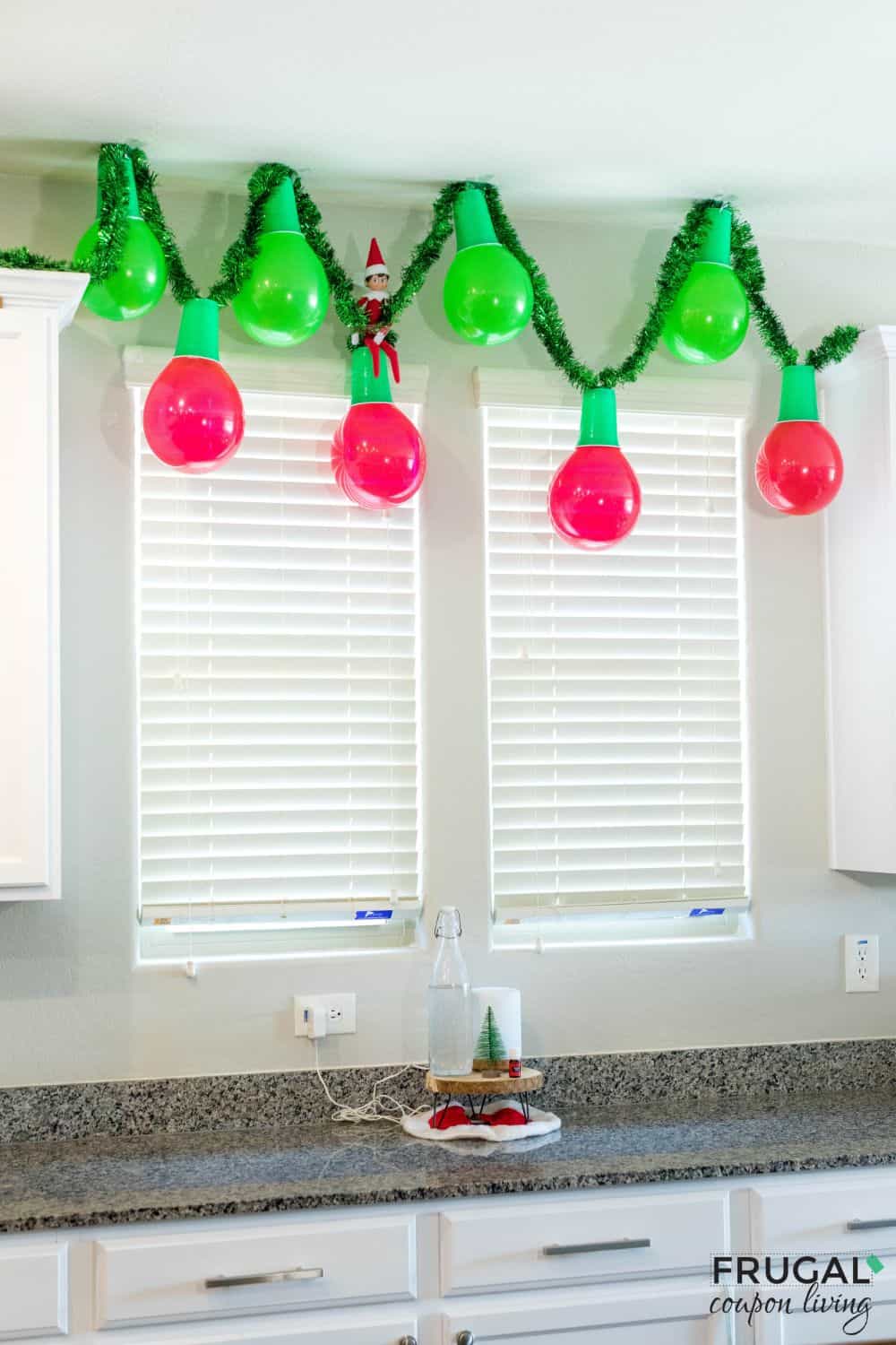 Whimsical Green and Pink Balloon Garland with Tinsel in a Kitchen Whimsical Green and Pink Balloon Garland with Tinsel in a Kitchen — Christmas Balloon Garland