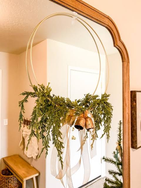 Minimalist Gold Hoop Wreath with Greenery and Delicate Bells — DIY Christmas Wreath