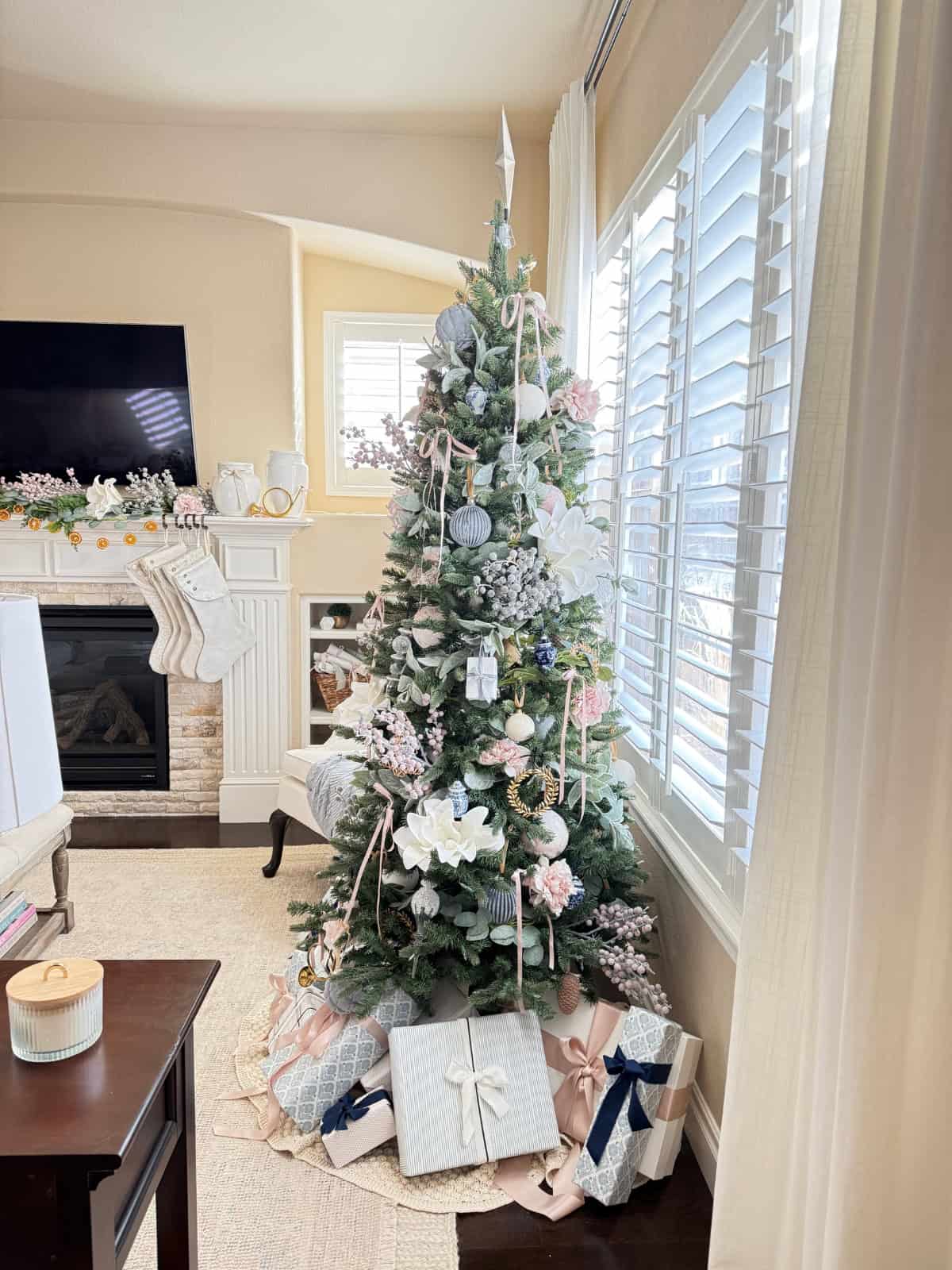 Modern Farmhouse Tree in Blush Pink, Silver, and White — Christmas Tree Color Schemes