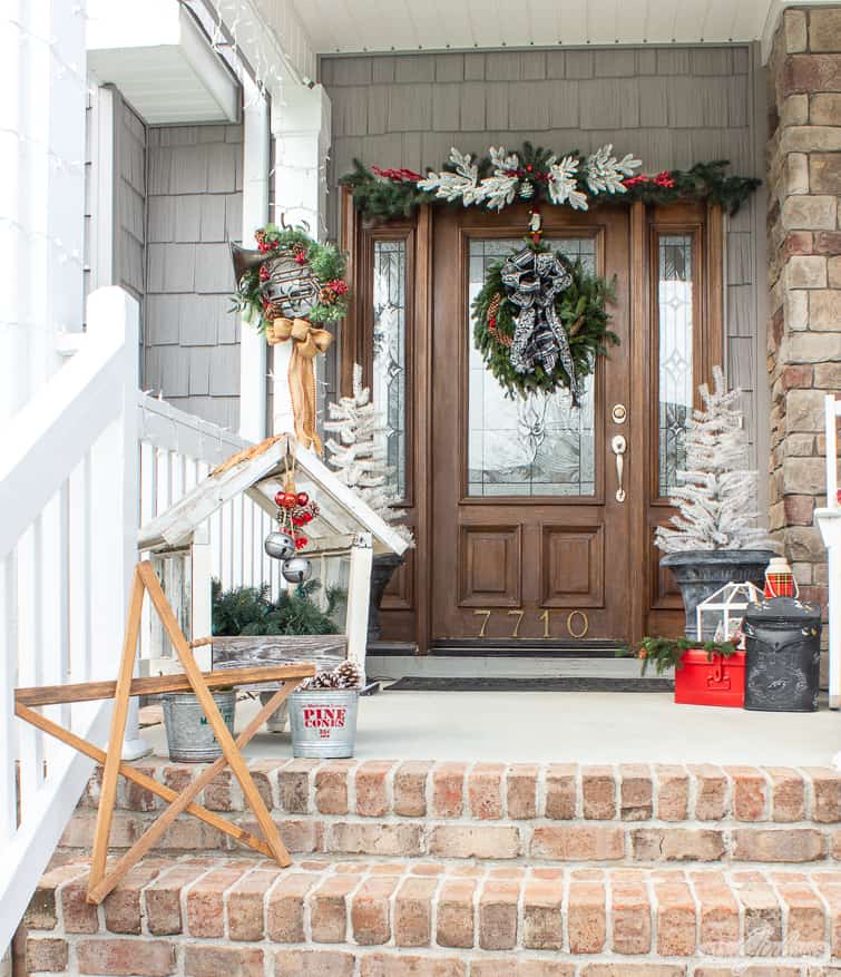 Vintage-Inspired Porch Decor with Wreath, Garland, and Star Lantern — Farmhouse Christmas Porch