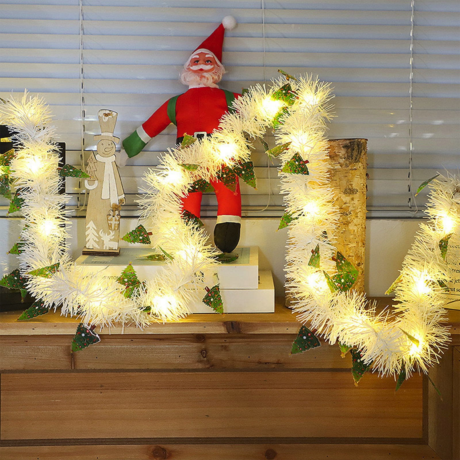 Shelf Mantel Visual Idea — Christmas Lights in Garland Indoor