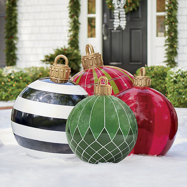 Whimsical Yard with Oversized Inflatable Ornaments — Christmas Yard Decor