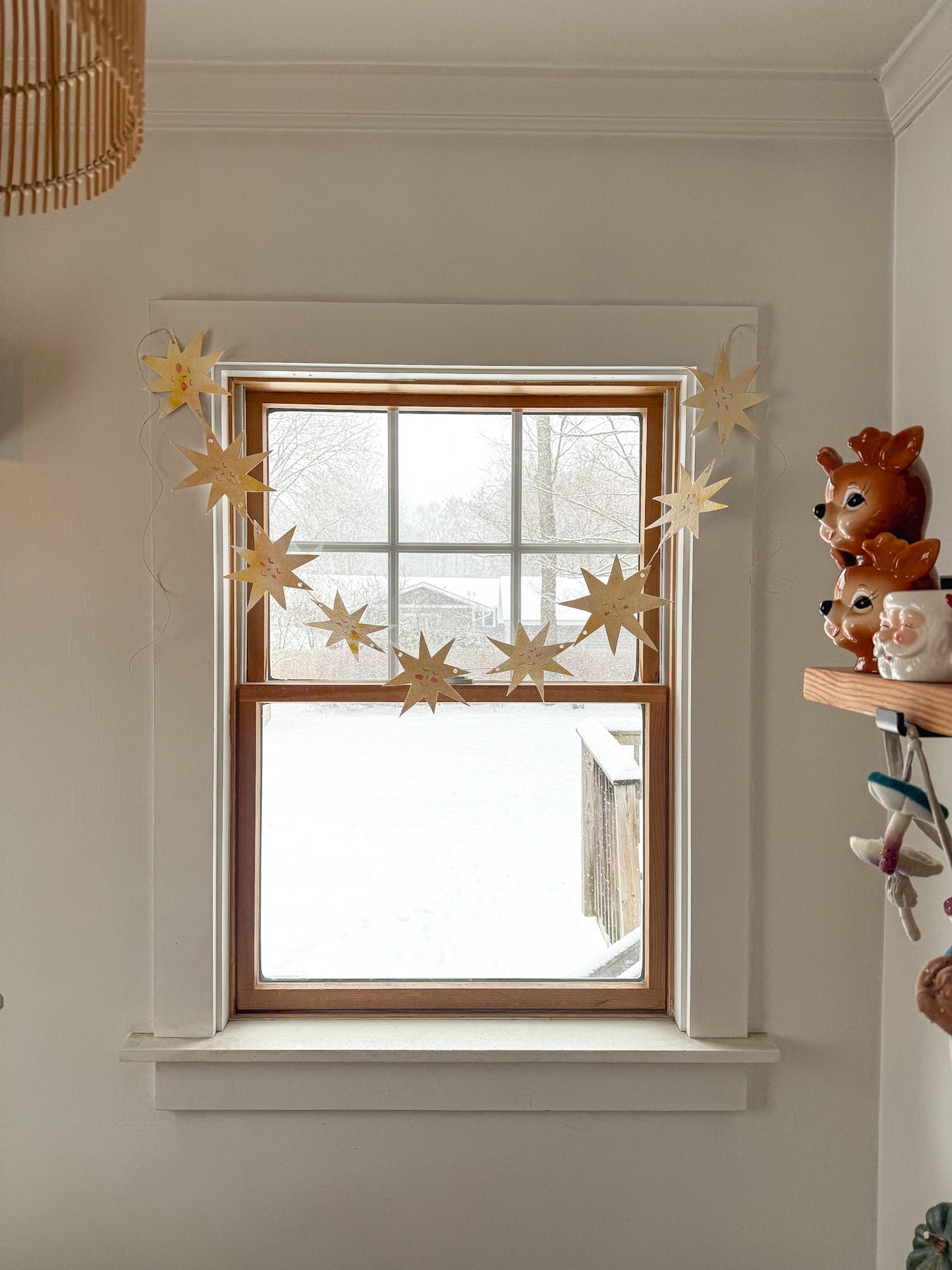 Rustic Window with Paper Star Garland Rustic Window with Paper Star Garland — Winter Decor After Christmas