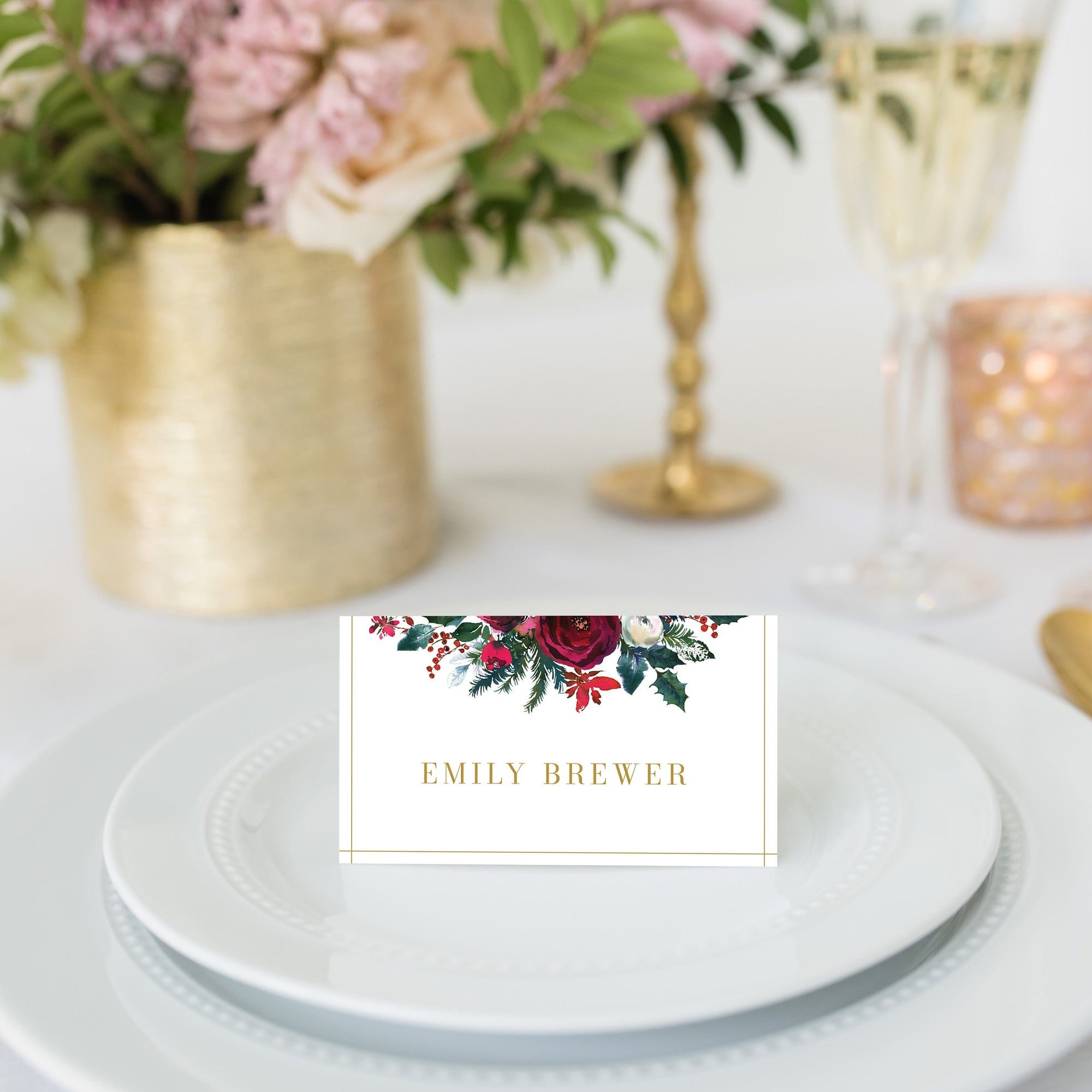 Elegant Floral Design Christmas Place Cards