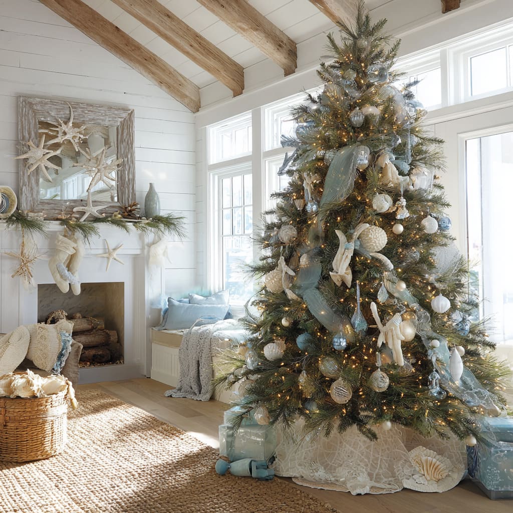 Blue White Beige Green Visual Idea Blue White Beige Green Visual Idea — Coastal Christmas Decor