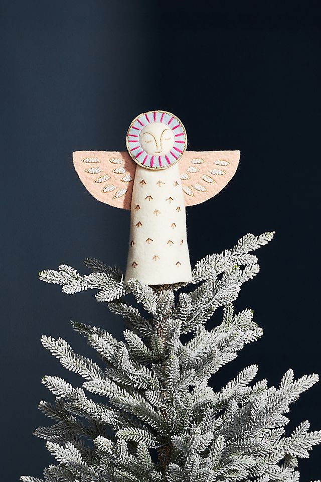 Whimsical Felt Angel Topper with Embroidered Details — Christmas Tree Topper