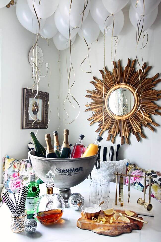Festive Party Table with Champagne Bucket and Decorative Mirror — New Years Eve Party 2027