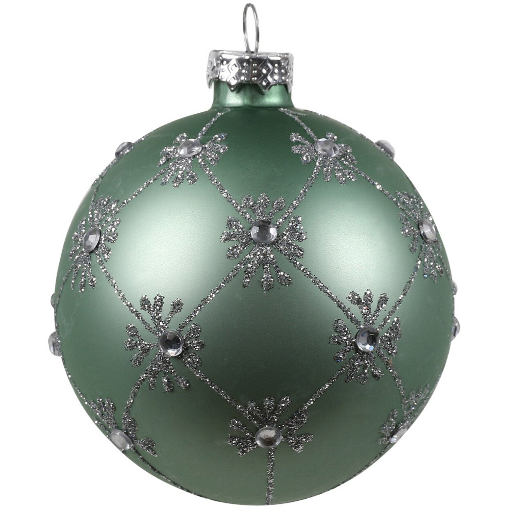 Sage Green Bauble with Glitter and Rhinestone Details Sage Green Bauble with Glitter and Rhinestone Details — Sage Green Christmas Decor