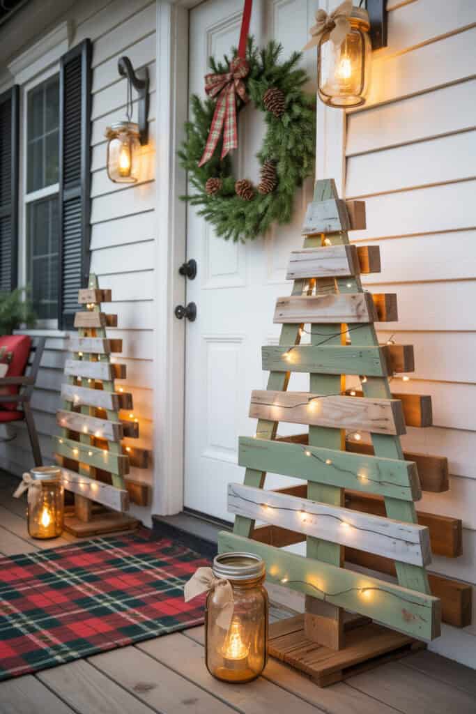 Farmhouse Porch with DIY Pallet Christmas Trees — Christmas Yard Decor