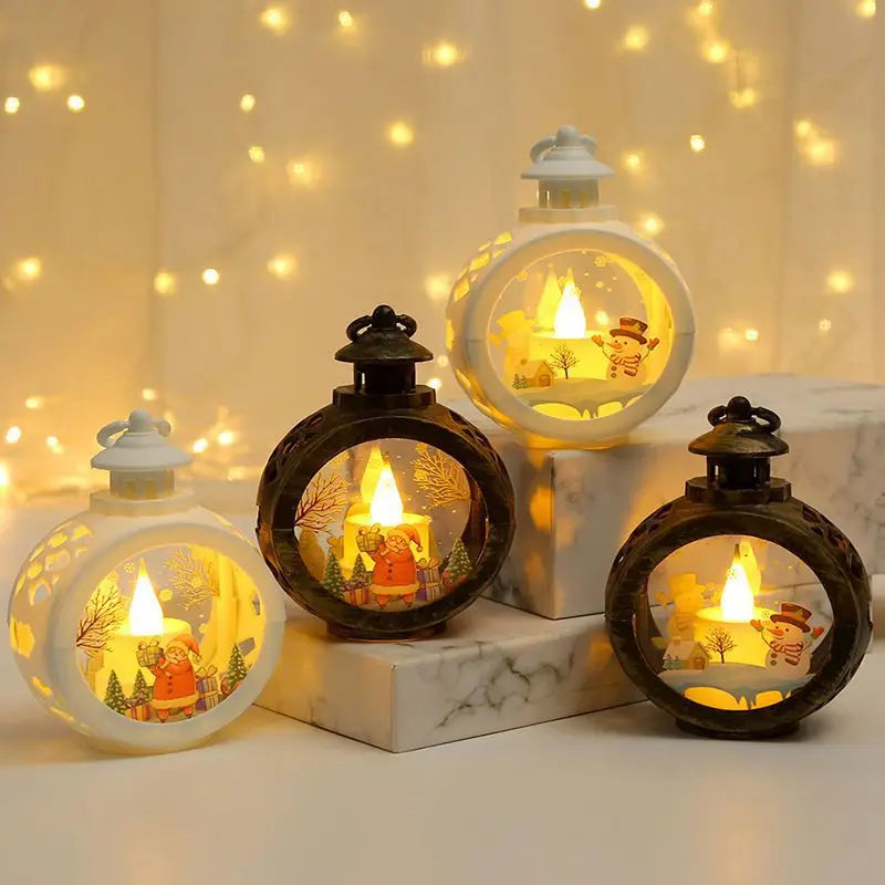 Novelty Christmas Lanterns with Santa and Snowman Figures — Christmas Lantern Lights