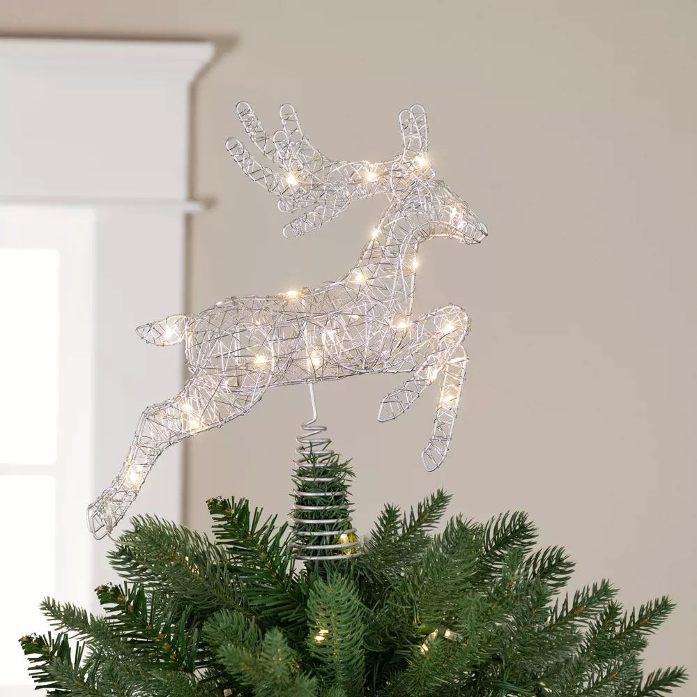 Illuminated Silver Wire Reindeer Topper for a Festive Touch — Christmas Tree Topper
