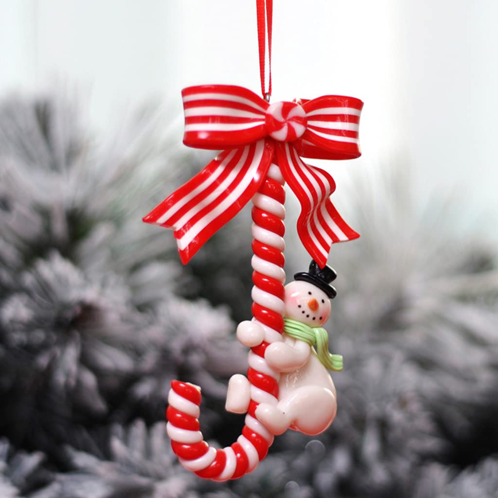 Whimsical Candy Cane Ornament with Snowman Detail — Candy Cane Christmas Decor