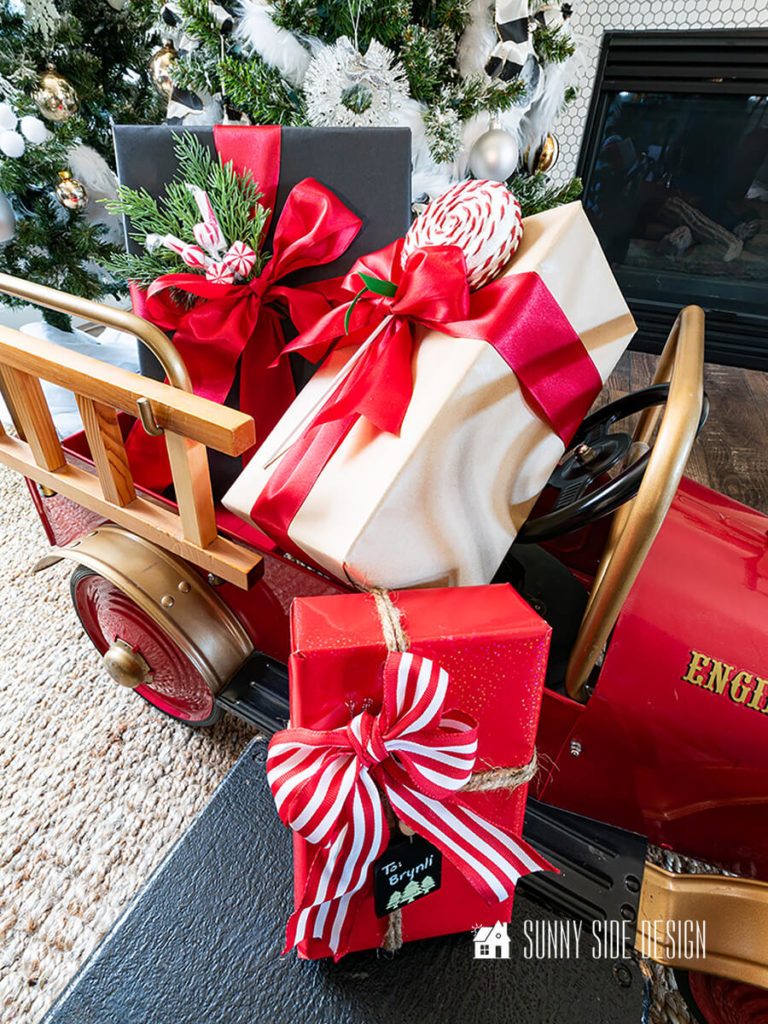 Playful Toy Fire Truck Gift Display — Christmas Gift Wrapping